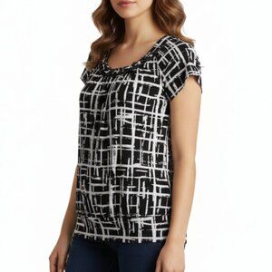 Apt 9 Top Chain Detail Scoop Neck Stretch Short Sleeve Geometric Womens Medium